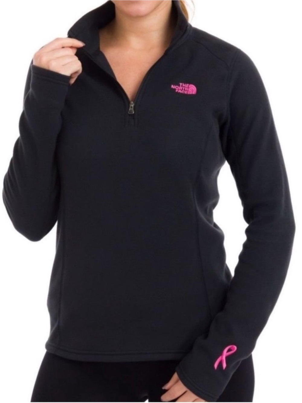The North Face Women's Pink Ribbon Tech Glacier 1/4-Zip Jacket Black Large NWOT